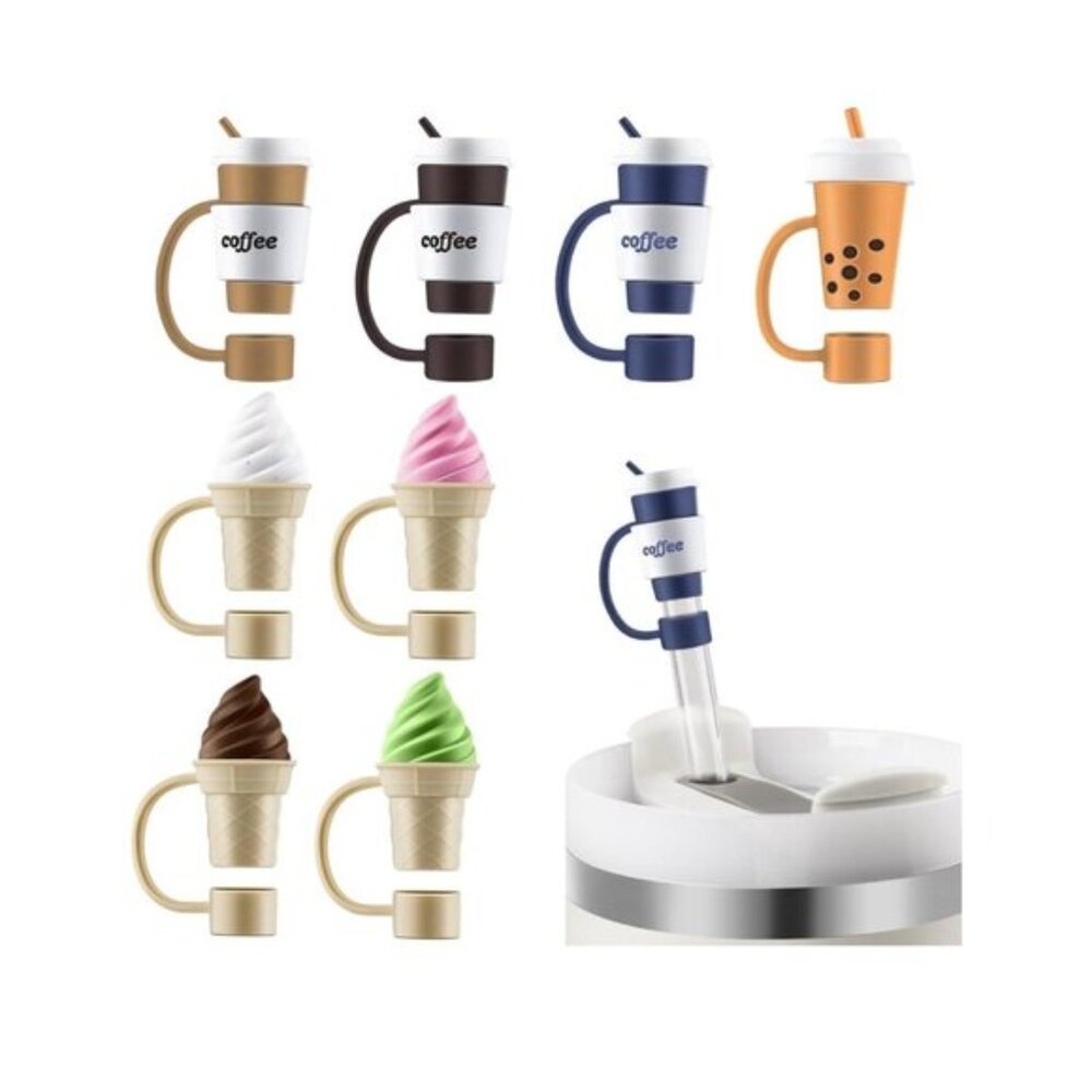 8pcs Straw Cover Cap for Stanley Cup cute boba tea coffee ice cream cap
